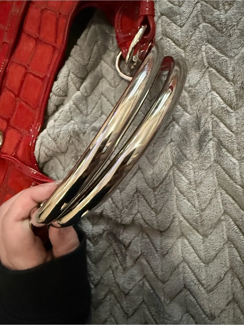 Christian Dior Vintage Red Pony Hair Hobo Bag with Metal D-Ring Accent